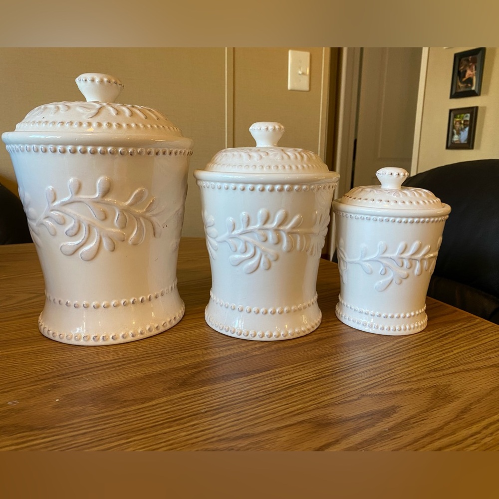 At Home Bianca white canisters 3 ct.